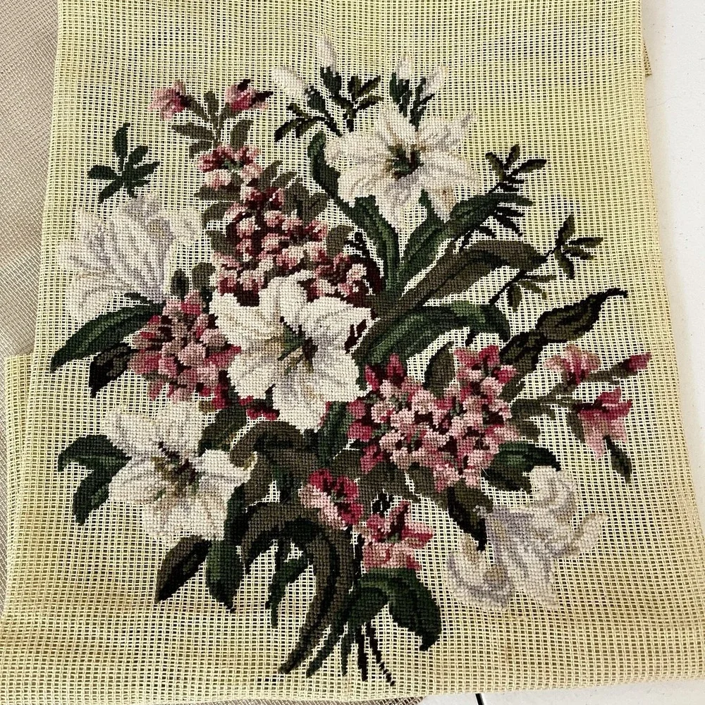 Antique Lot 3 Pieces Wool Needlepoint Tapestry flowers Four Wives unframed roses